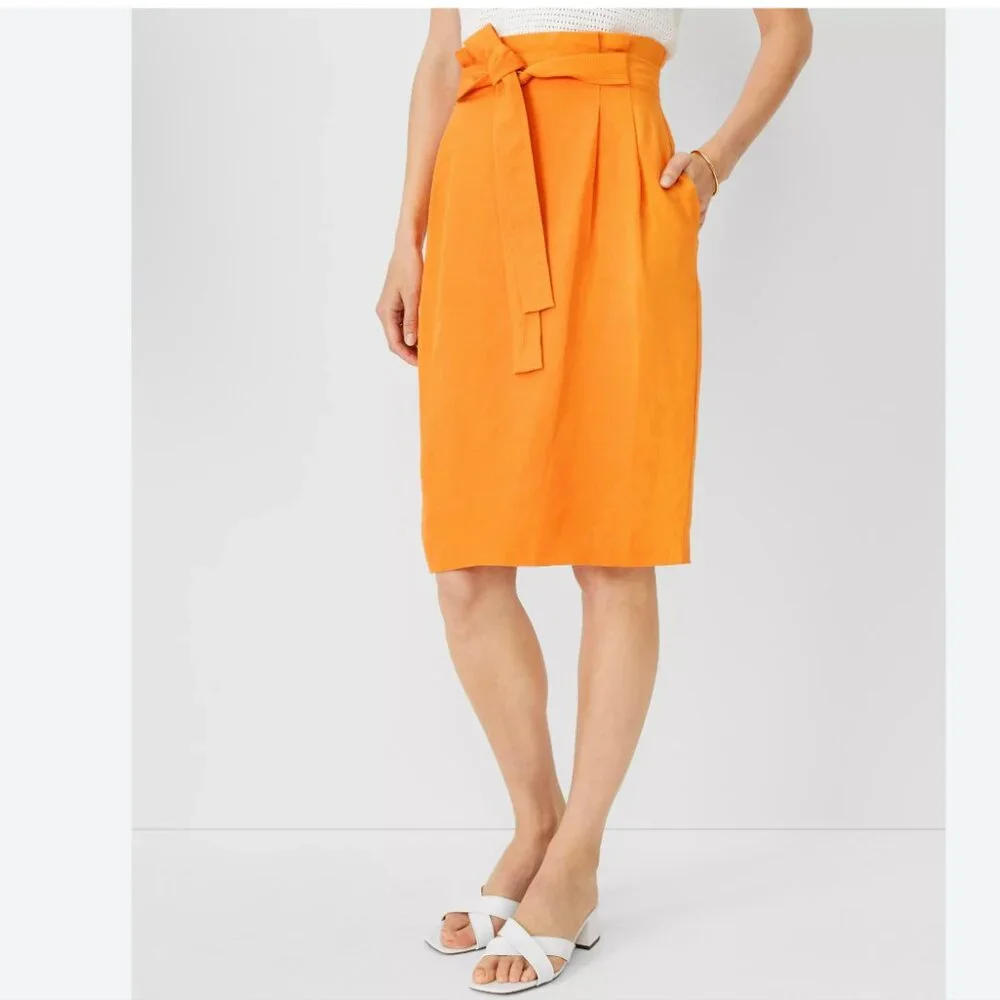 🌞🧡‎ Ann Taylor Linen Blend Paperbag Pencil Skirt (NEW WITH TAG)🌞🧡
